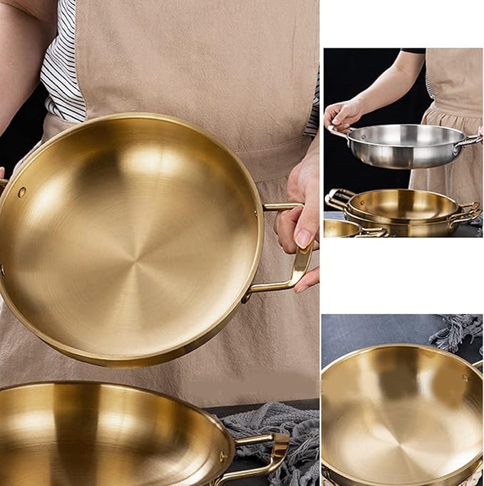 Noodle Pot, Gold Korean Ramen Pot Stainless Steel Noodle Pot Portable Cooking For Home Office Dorm Outdoor Lightweight Portable Heat Evenly (Inner diameter 22cm)