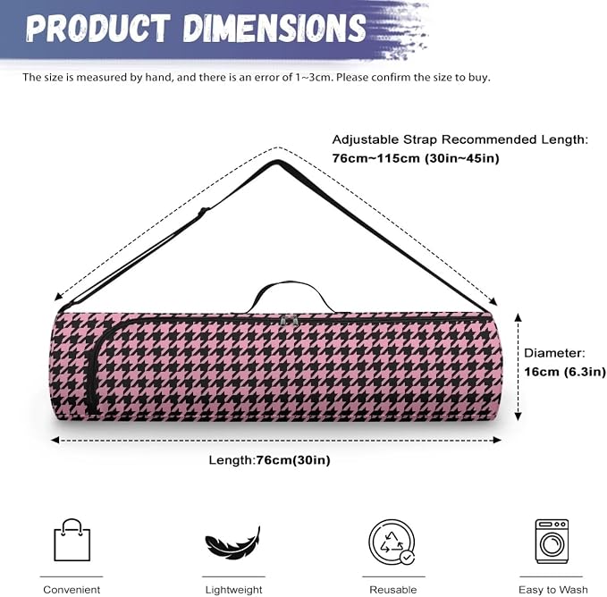 Yoga Mat Bag with Adjustable Shoulder Strap and Handle Zipper, 30in Wide x 6.3in Diameter for Yoga Mat Storage