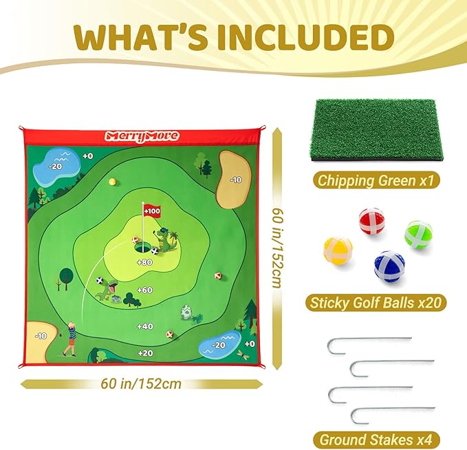 Golf Game Set- Includes 1 Chipping Game Mat 60''x60'', 20 Grip Balls, for Indoor Outdoor Backyard Golf Practice Training(Club Not Included)