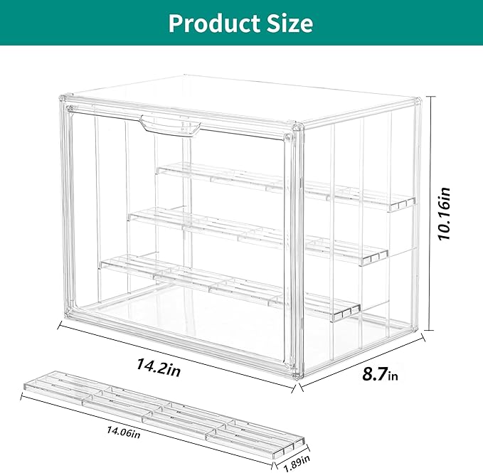 Attelite Acrylic Display Case,Upgrade 4 Tiers Clear Display Case with 3 Adjustable Divider, 2 Pack Stackable Large Storage Box with Magnetic Door for Collectibles Action Figures