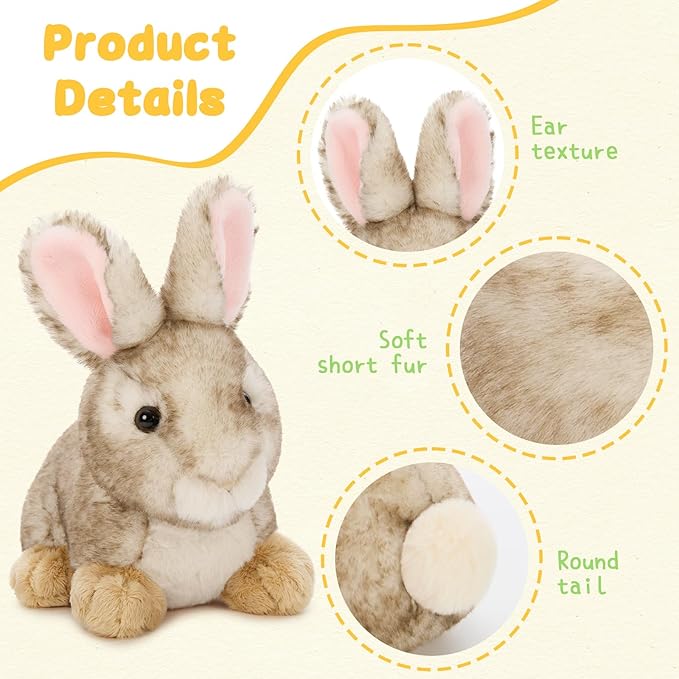 Tezituor 4 Pcs Realistic Rabbit Stuffed Animals Set, 9 Inch Big Stuffed Baby Bunny Plush Toy for Party Decoration, Cute Fluffy Plush Bunny Rabbit Bulk for Boys Girls