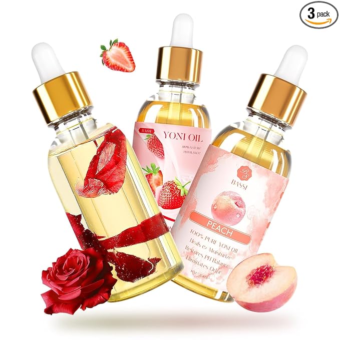 BASSI Yoni Oil for Women 3 Packs Feminine Oil (Rose&Strawberry&Peach)