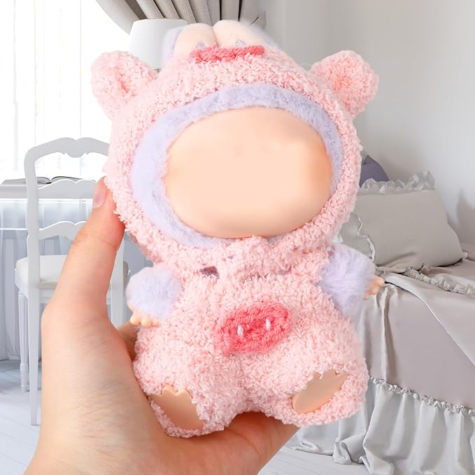 Clothes for 17cm Doll, Pink Piggy Hoodie Outfit for 6.7 Inch Plush Dolls – Cute Animal-Themed Jumpsuit Costume for Dress Up Display Photography Accessories Gifts for Collectors(No Doll Included)