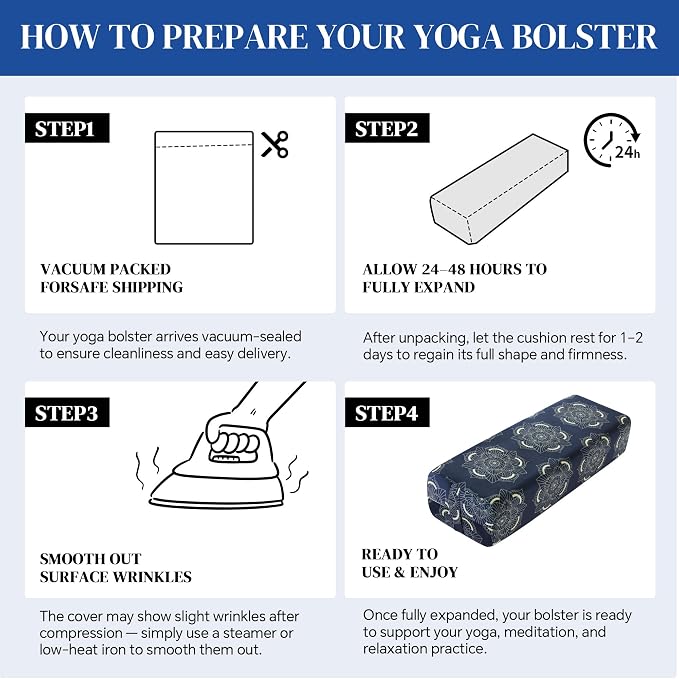 MABOZOO Yoga Bolster Pillow, Triple-Layer Sponge Rectangular Yoga Bolster with Carry Handle Meditation Pillow with Washable Cover for Restorative, Meditation