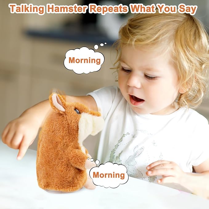 Talking Hamster - Stuffed Animals Toy for Kids 2 3 4 5 6 Year Old, Repeats What You Say - Toddler Interactive Plush Toys, Birthday Gifts for Boys Girls 2 Years and Up