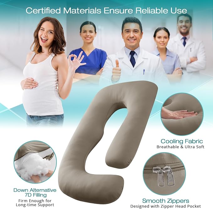 Sasttie Pregnancy Pillows for Sleeping, U Shaped Cooling Full Body Pillow with Removable Cover, Pregnant Women Must Haves, Maternity Essential, Linen