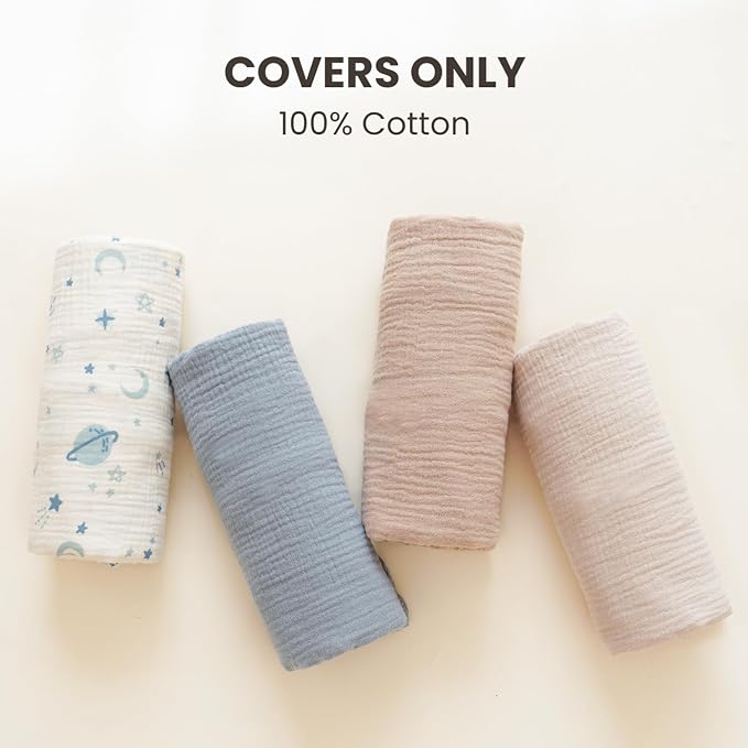 Konssy Muslin Baby Lounger Cover 2 Pack, 100% Cotton Newborn Lounger Cover, Soft and Breathable Baby Nest Slipcover for Boys Girls (Star,Blue)