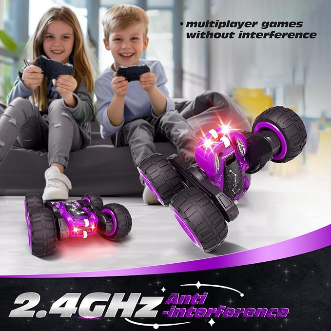 Tecnock Remote Control Car for Kids, 2.4GHz RC Cars with USB-C Easy Charging, 4WD Double Sided 360° Rotates and Flips RC Stunt Car, Toys Gift for Boys and Girls Ages 6-8, 8-12
