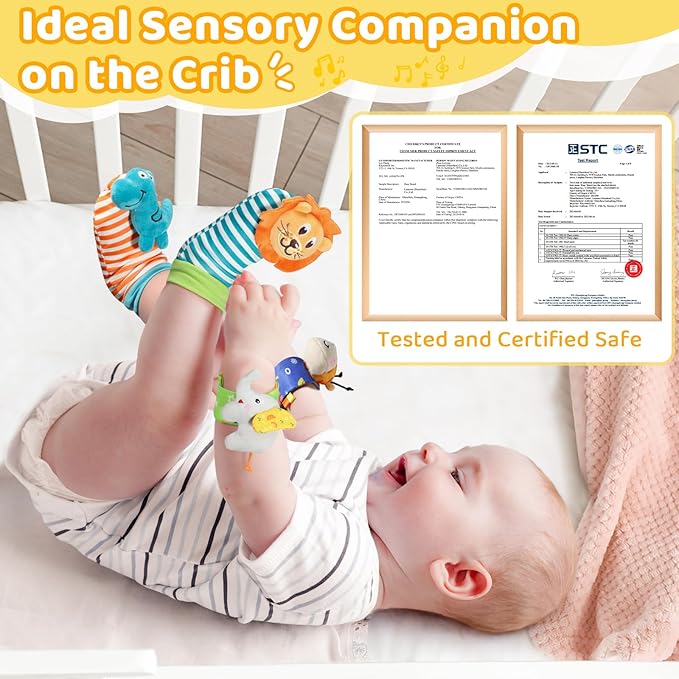 URMYWO Wrist Rattles for Baby - Rattle Socks - Foot Finder Set - Baby Toys for 0-12 Months Infant - Newborn Essentials - Early Learning Sensery Toys for Boys and Girls as Shower Gifts Valentines Gifts