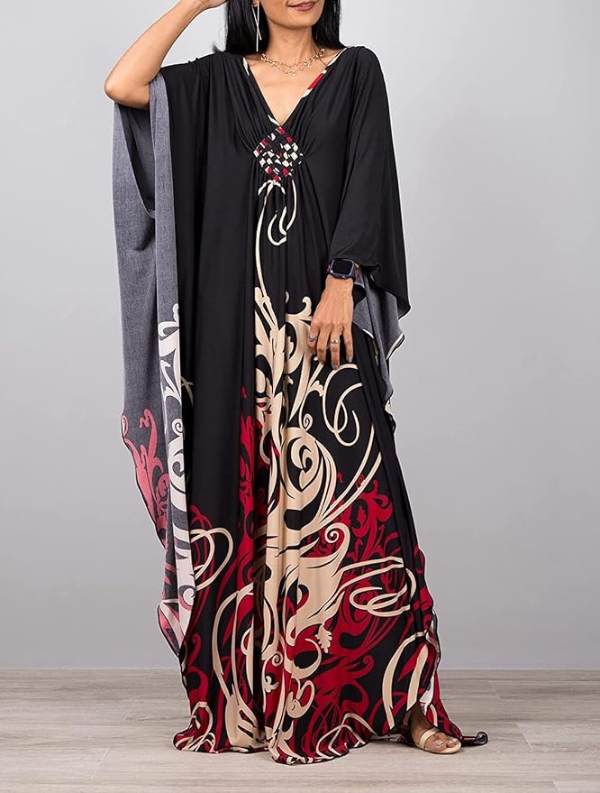Venasha Womens Caftan Floral Print Kaftan Dress Short Sleeve Swimsuit Cover up Loungewear for Summer
