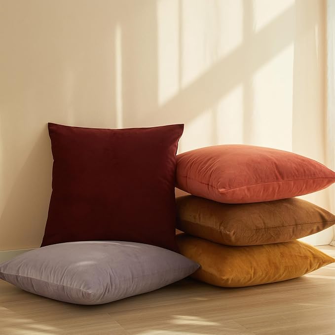 22x22 Decorative Velvet Throw Pillow Covers Set of 2 for Couch,Dark Red | Soft Cushion Cases with Invisible Zipper for Modern Sofa Bed Living Room Bedroom Home Decor Christmas