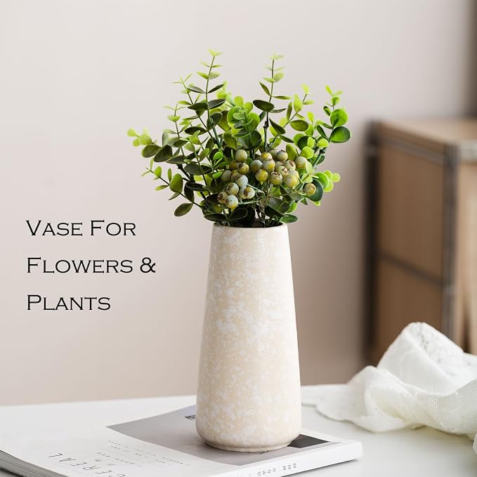 Simple Boho Ceramic Flower Vase for Home Decor (Snowflake,Big) | 8'' Modern Texture vase for Flower Plant Pampas Grass, Fit for Table Shelf Centerpieces, Living Room Kitchen Wedding Gift