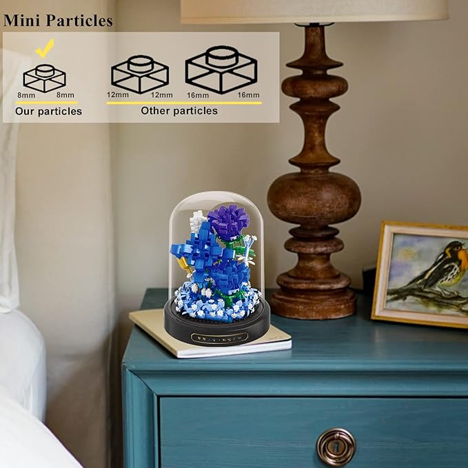 Roses Flower Bouquet Set,Mini Bricks Botanical Collection Flowers Building Blocks,Artificial Plant Bonsai Tree Friend Set,New Year Valentines Birthday Gift for Mom Girls Women Adults(Blue)