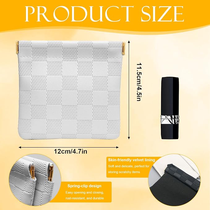 4 PCS Small Makeup Bag for Women, Small Pouches for Purse,Mini Checkered Cosmetic Bag Waterproof Pouch for Travel Storage bag, for Cosmetics Headphones Jewelry Cosmetic Lipstick Coins (4 colors)