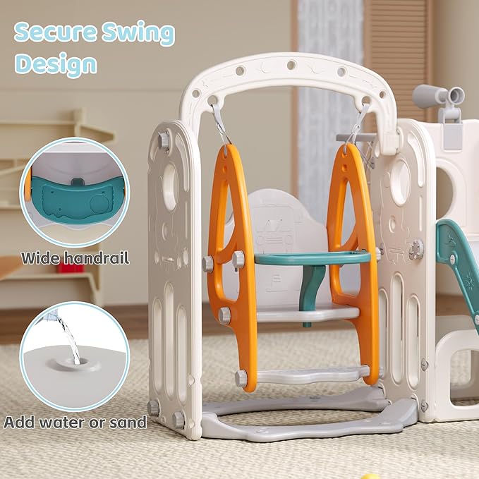 Toddler Slide and Swing Set for 1-3, 9 in 1 Kids Indoor Outdoor Playset, Baby Playground with Basketball Hoop, Telescope
