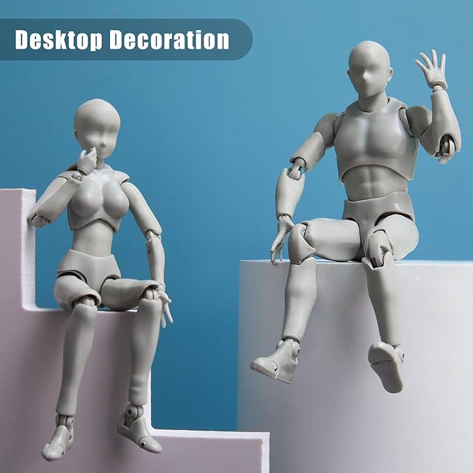 Yookeer Body Set, Drawing Action Figures Female and Male PVC Drawing Doll Human Model Figure with Joints for Artists(Gray)