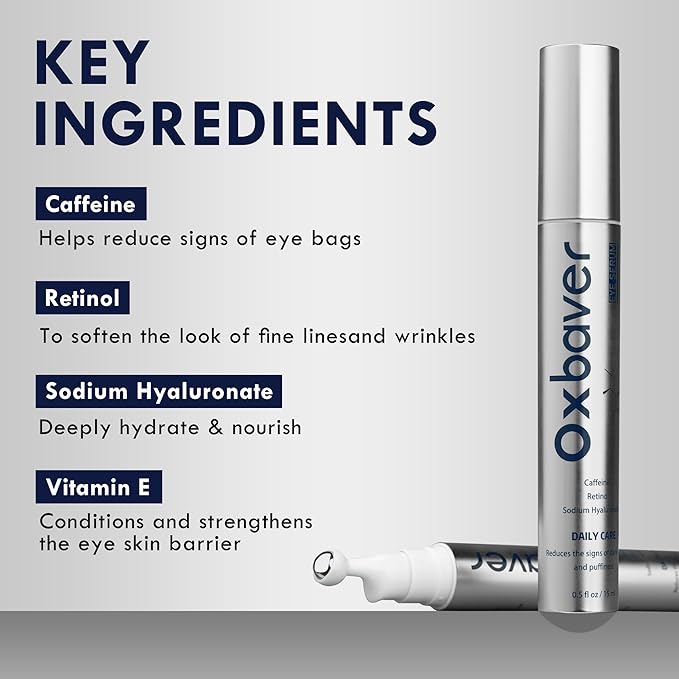 Eye Bags Treatment for Men, Caffeine Eye Serum for Men with Cooling Roller, Mens Eye Cream for Dark Circles and Puffiness, Under Eye Cream for Men, 2-Pack