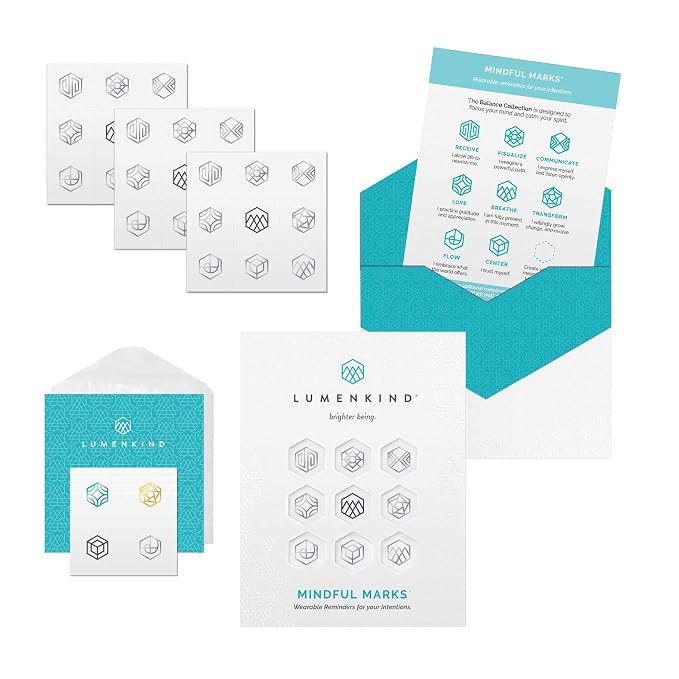 Mindful Marks (Platinum) 31 Tiny Temporary Tattoos Mindfulness Stickers - Inspirational Gifts for Women - Simple Mindfulness Meditation Tools for Mental Health Awareness