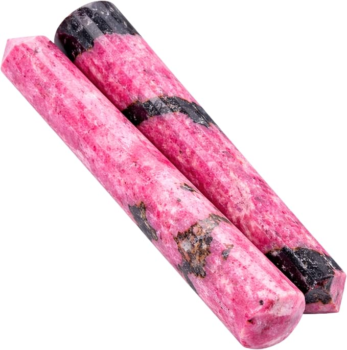Amazing Gemstone Rhodonite Crystal Wand Massage Stick - Pelvic Wand Gua Sha for Adults - Crystals and Healing Stones Massage Wands for Adults Gifts (Pointed)