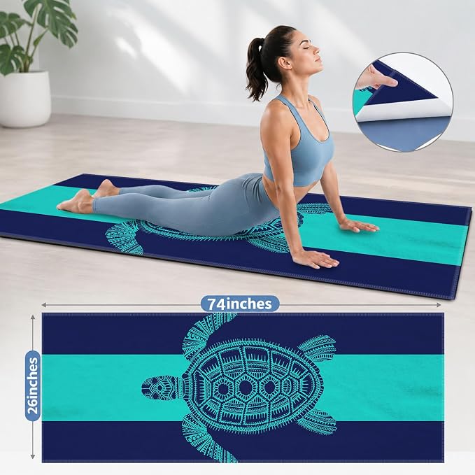 Yoga Mat Towel, Hot Yoga Non Slip with 4 Corner Pockets, 74 x 26 in | Soft Absorbent Microfiber With Four Corner Pockets, Fits Over Yoga Mats For Hot Yoga, Pilates, Gym, And Travel