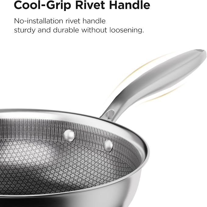 COOKER KING 11" Hybrid Wok Pan with Lid, Nonstick Deep Skillet for Stir-Fry | Non-Toxic Coating, Dishwasher & Oven Safe, Induction Ready, Stay-Cool Handle, 3-Ply Stainless Steel Clad for Fast Heat