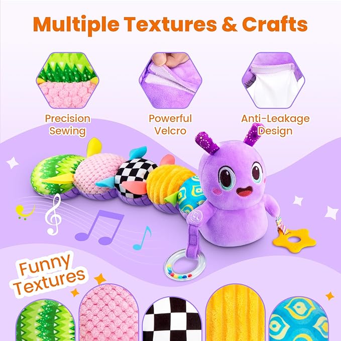 Baby Toys 0-6 Months, Washable Baby Musical Caterpillar Toys with 10 Kid's Song,Rattles,BabyTeething Toys,Suitable for 0-6, 6-12 Months Infant Tummy Time Toy,Newborn Baby Boy&Gril Scensory Gifts