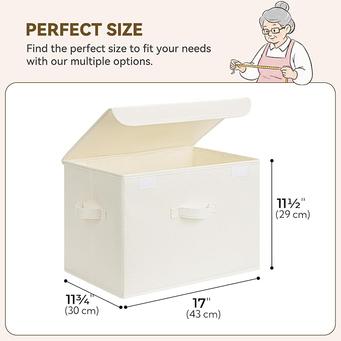 GRANNY SAYS Memory Keepsake Storage Box, Fabric Storage Bins with Lids | Flip-Top Lid, Collapsible, Stackable, 3 Handles, Ideal for Closet Clothes Blanket Toy, Extra Large, Ivory White&Khaki, 2-Pack