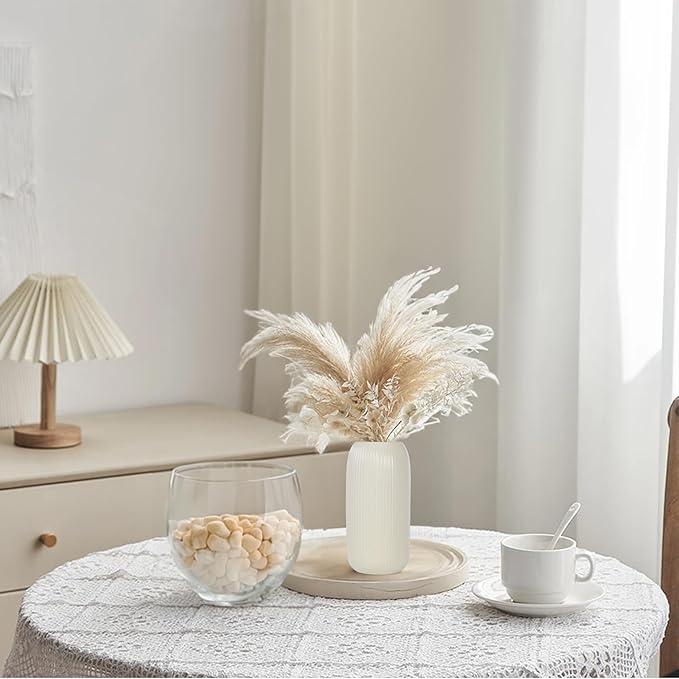 Ceramic Vase for Flowers – Modern Small Ribbed Textured Flower Vase for Home Decor, Pampas Grass, Decorative, Farmhouse, Coffee Table, Kitchen Centerpieces, Bookshelf and Home Living (Beige)