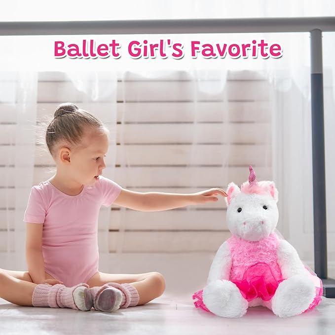Ballerina Unicorn Stuffed Animal Cute Plush Unicorn in Tutu Skirt Birthday Dance Recital Gifts for Girls Kids 21’’White