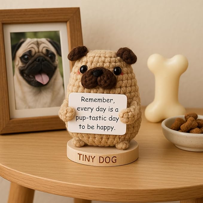 Dog lover Gifts for Women - Handmade Positive Crochet Animal with 30 Uplifting Signs from Your Best Friend - Funny Birthday Gifts for Dog Mom - Cute Funny Present Idea for Birthday, Christmas