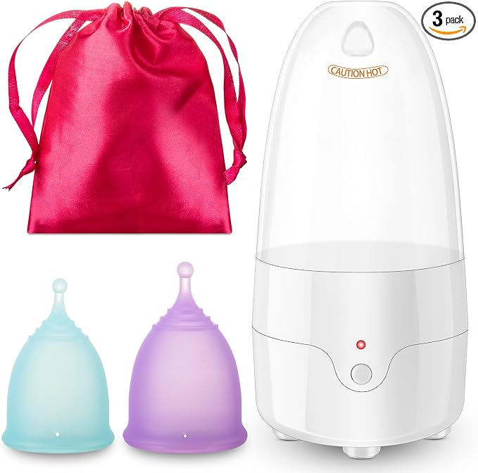 Menstrual Cup Steamer Sterilizer with 2 Reusable Menstrual Cups, Period Cups Cleaner Wash Kit