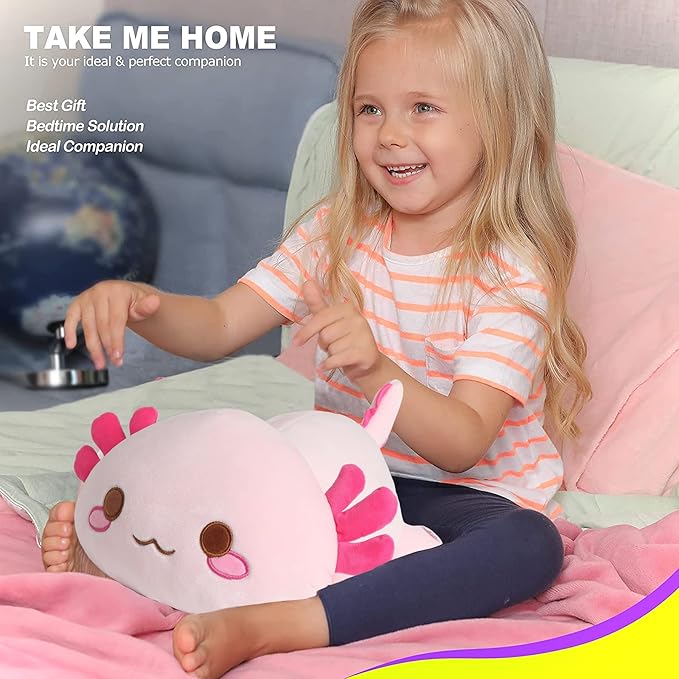 Onsoyours Cute Axolotl Plush, 19" Soft Large Stuffed Animal Salamander Big Plush Pillow, Kawaii Plushie Toy for Kids (Pink Axolotl A, 19")