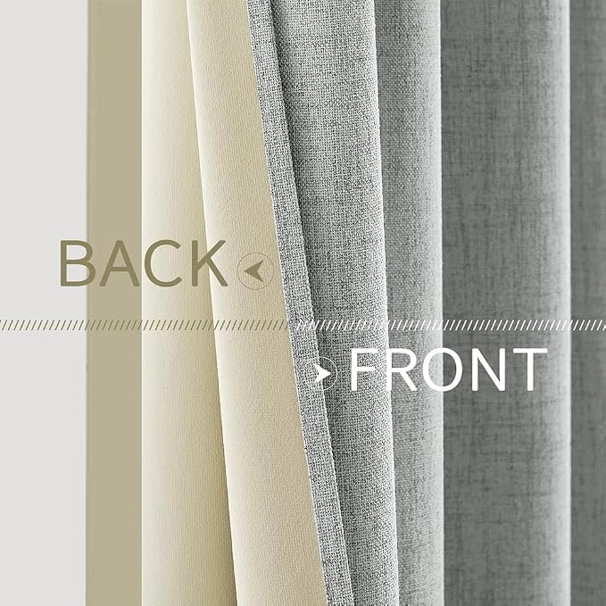 MIULEE 100% Blackout Linen Curtains for Bedroom Thermal Insulated Glacier Gray Grommet Room Darkening Curtains & Drapes for Living Room 52 x 108 Inch (2 Panels)
