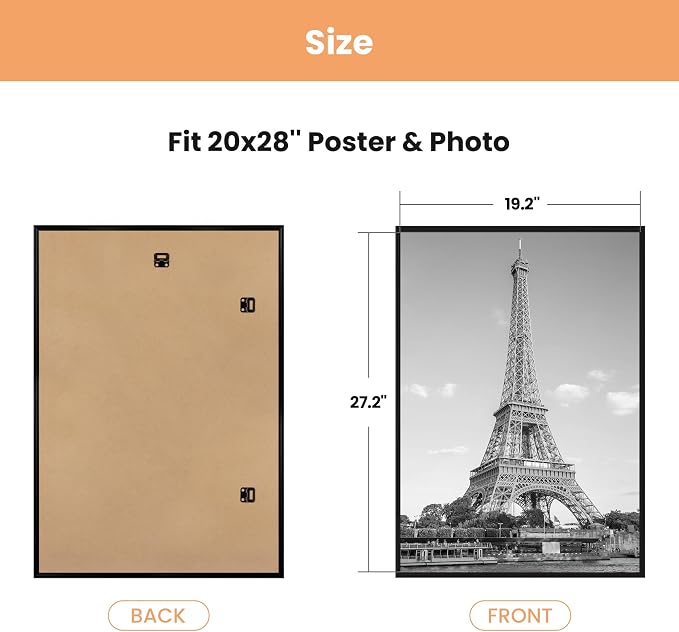 upsimples 20x28 Poster Frame, Easy Slide-In Assembly, Black, 3 Pack | Gallery Wall 20 x 28 Picture Frames Set for Family, Wedding, Christmas, Easy to Change Photos
