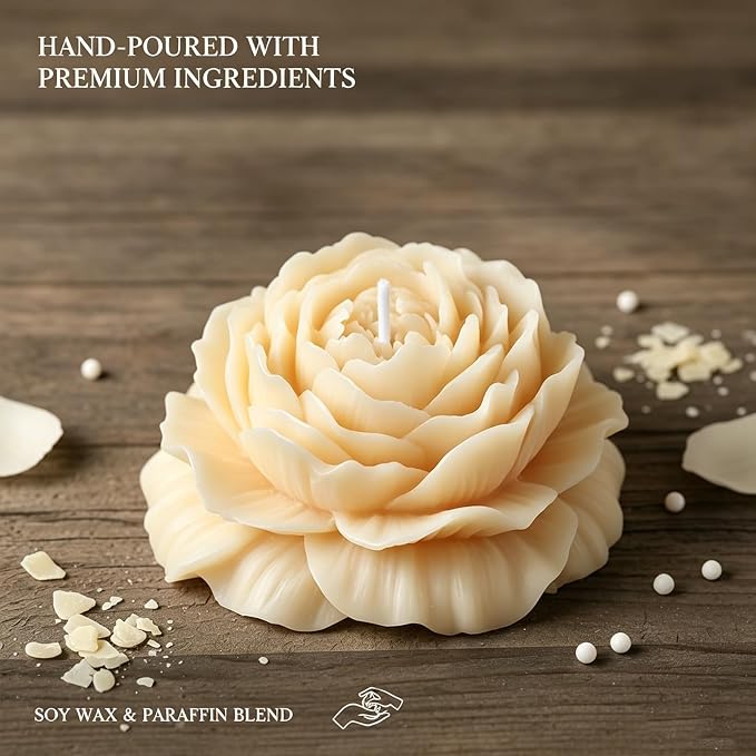 Flower Candles, Scented Floral Candle Rose Peony (Champagne) | 6-Pack Handmade Aromatherapy for Spa Party Wedding Home Decor