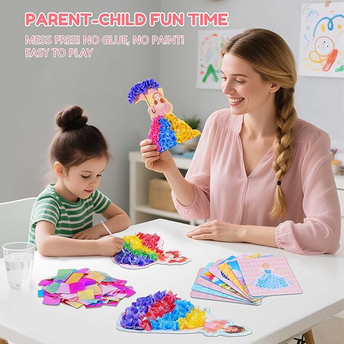QLKYTALA Poke Poke Art Kits for Girls - Arts and Crafts for Kids 4-8 - 4 5 6 7 8 Year Old Girl Birthday Gifts - Princess Dress-Up DIY Creative Activity Toys