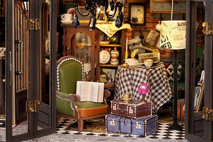 MAGQOO DIY Miniature Dollhouse Kit with Furniture 1:24 Scale Creative Room Mini Wooden Doll House Accessories DIY Miniature House Kit (Vintage Coffee Shop)