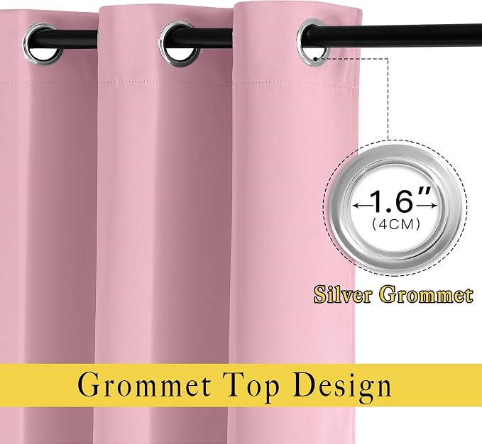 NICETOWN Blackout Curtains for Kids Room - Triple Weave Microfiber Home Thermal Insulated Solid Ring Top Blackout Panels/Drapes for Bedroom(Crystal Pink, Set of 2, 52 x 63 Inch)