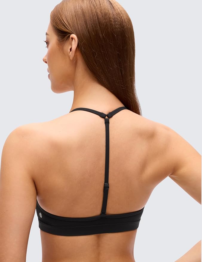 CRZ YOGA Butterluxe Soft Double Lined T-Back Sports Bras for Women - V Neck Adjustable Strap Yoga Crop Top Casual Non Padded