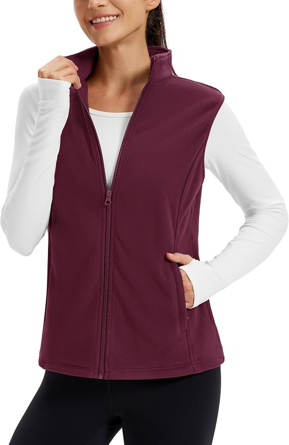 TACVASEN Women's Fleece Vest Lightweight Sleeveless Zip Jacket Outerwear | Soft Polar,Zipper Pockets,Stand Collar,Fall Winter Warm,Outdoor,Athletic,Running,Hiking,Travelling,Golf,Work