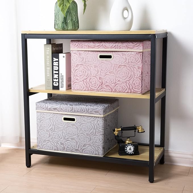 Larger Collapsible Storage Cubes with Lids Fabric Decorative Storage Bins Boxes Organizer Containers Baskets with Cover Handles for Bedroom Closet Living Room 17.7x11.8x11.8 Inch 3 Pack