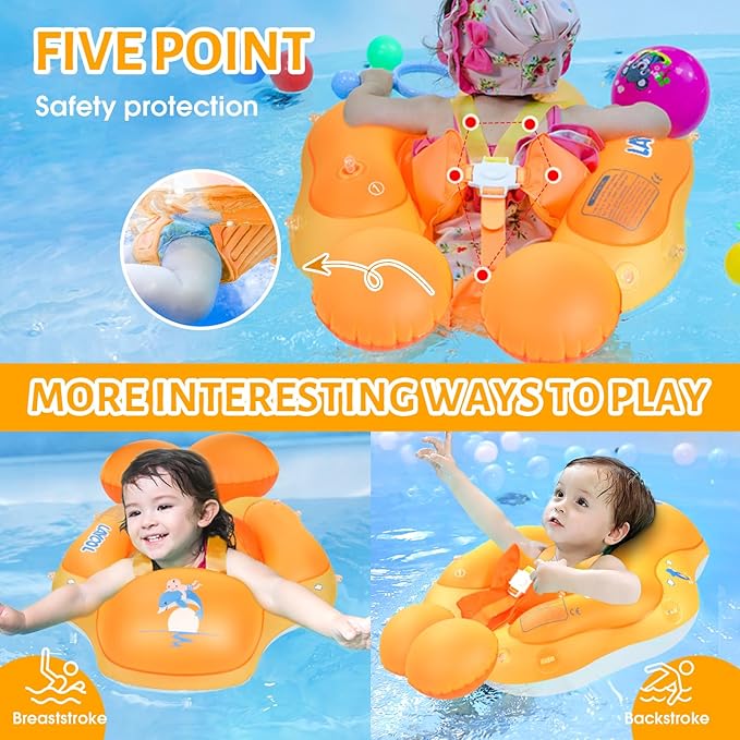 LAYCOL Baby Swimming Float with UPF50+ Sun Canopy Baby Floats for Pool No Flip Overbaby Pool for Baby Age of 3-36 Months