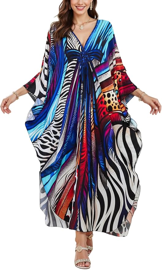 Mumu Dresses for Women Plus Size, Bohemian Kaftan Beach Cover Up Long Maxi Nightgown Soft Loungewear