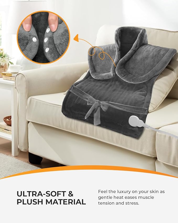 CooCoCo Heating Pad for Back Pain Relief, Fathers Day Birthday Gifts for Mom Dad Women Men Her Him, FSA Eligible, Neck and Shoulder Electric Heat Pad, Fast Heating, 24"x33", ETL Certified, Gray