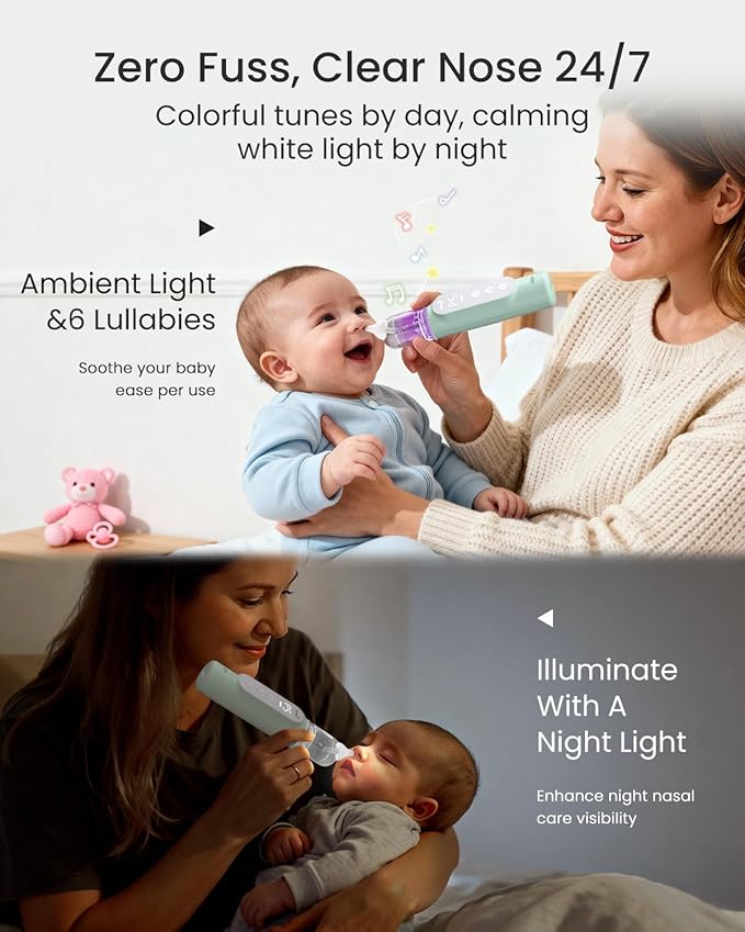 GROWNSY Nasal Aspirator for Baby, Upgraded 5 Suction Levels Baby Nose Sucker, IPX7 Waterproof Electric Nose Suction for Baby, Booger Sucker for Toddlers with Music & Light Functions (Green)