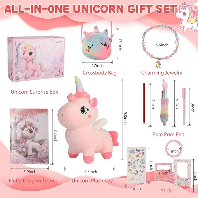 Unicorn Magic Gift Set for Girls Age 3-8 | 10-in-1 Arts and Crafts Kit with Plush Toy, Stickers & Drawing Supplies | Creative Screen-Free Play | Gift Ready (Sets)