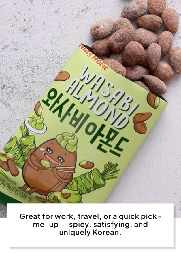 Korean Food Nuts Holic Wasabi Almond, Spicy & Savory, Snack Mix, 8Pk | Spicy and savory wasabi-flavored seasoned almond snack in convenient individual packs