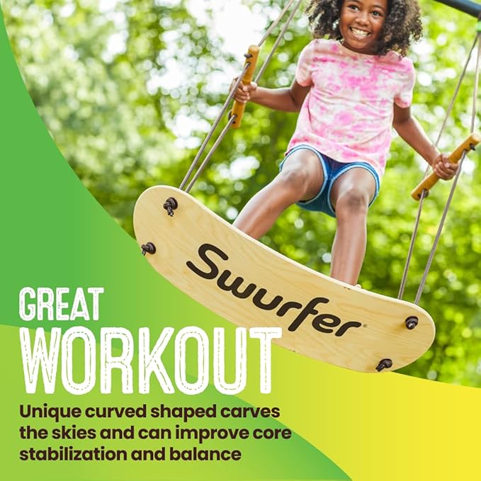 Swurfer TreeSkate Skateboard Swing, Outdoor Stand Up Surf Swing, Holds Up to 200 lbs, Ages 6 and Up, Adjustable Handles, Grip Tape, Kids Outdoor Play Equipment for Children and Adults (Waves)