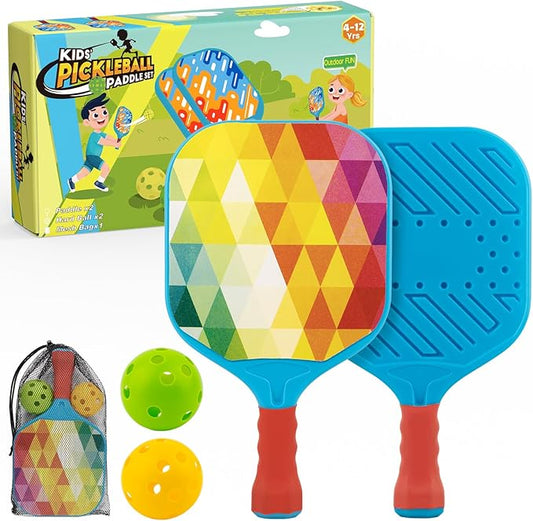 Foayex Kids Pickleball Paddles Set of 2, Child-Size Lightweight Pickleball Rackets with Comfort Grip, Birthday Gifts for Boys Girls Ages 4-8 Year Old, Toddler Outdoor Toys Yard Games