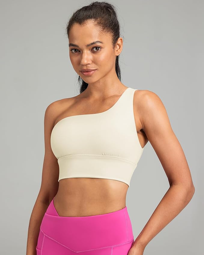 Queenie Ke Womens One Shoulder Sports Bra Left Side Strap Yoga Bras Gym Training Workout Crop Tops